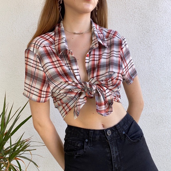 plaid button-up croptop(crosslist on depop) - Picture 1 of 4